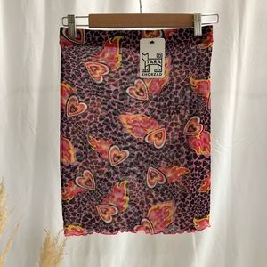 Dolls Kill Tara Khorzad Flaming Hearts Mesh Skirt